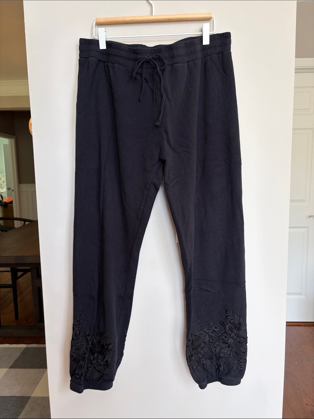 Johnny Was Jogger Sweatpants, Embroidered Hem, Black